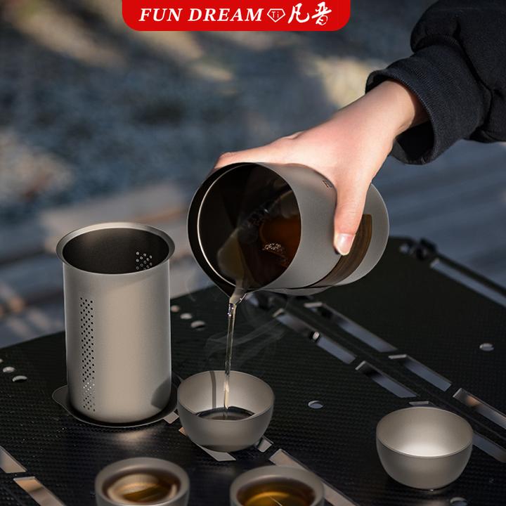 350ml纯钛灰色泡茶器套装便携式户外露营（送皮包＋防烫套＋收纳袋）