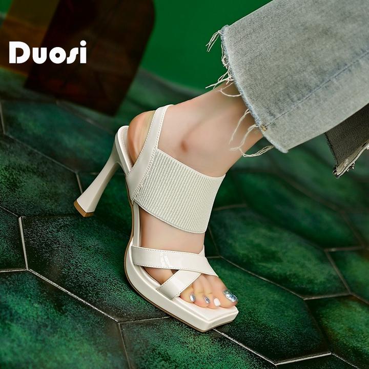 【DUOSI-1】9cm方头时装凉鞋女夏防水台超高细跟高跟鞋23L991