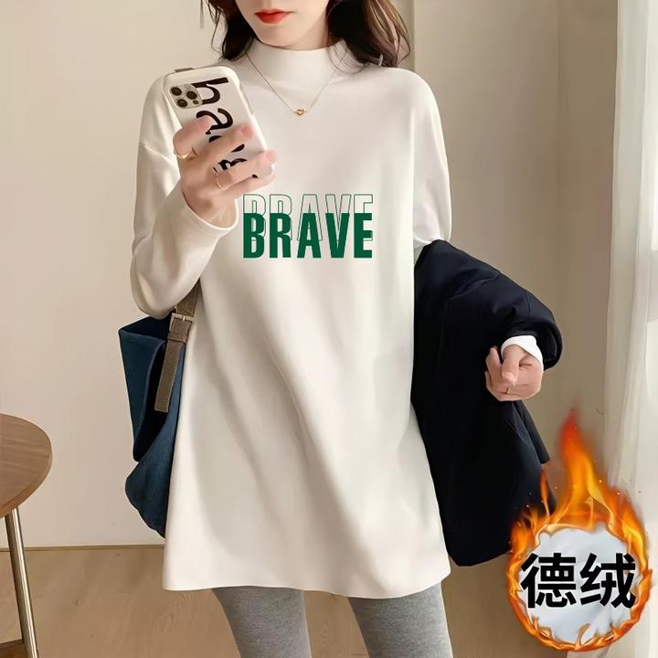 德绒打底衫女2025秋冬遮屁股中长款长袖t恤内搭加厚保暖上衣女ins