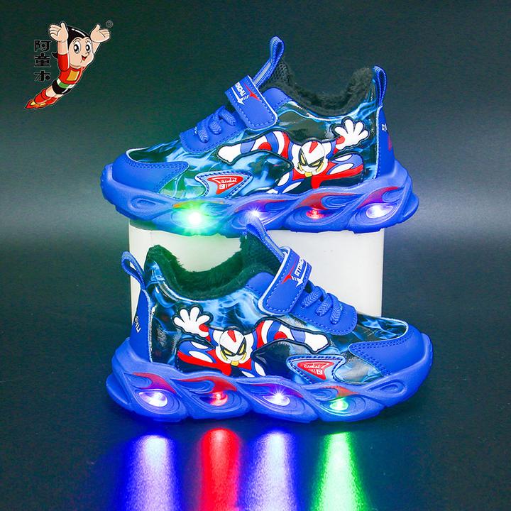 带灯儿童鞋子小中大男童鞋皮面透气蜘蛛侠运动鞋皮面透气跑步鞋