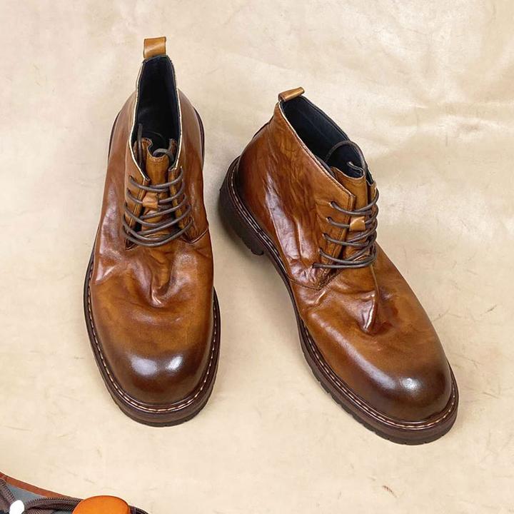 冬季休闲复古时尚潮流短靴高帮工装靴马皮沙漠靴固特异高帮皮鞋男