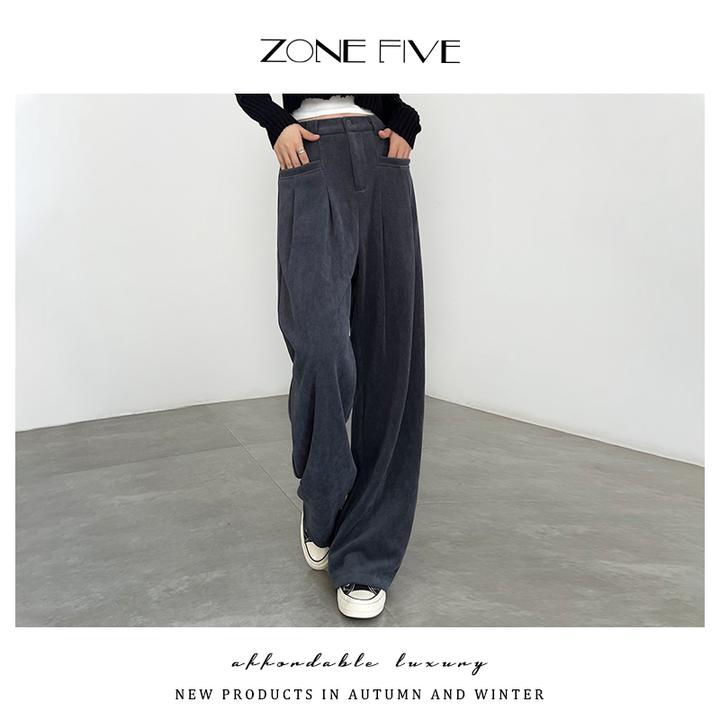 【zonefive】雪尼尔阔腿裤女秋冬2024高腰垂感宽松休闲直筒拖地裤