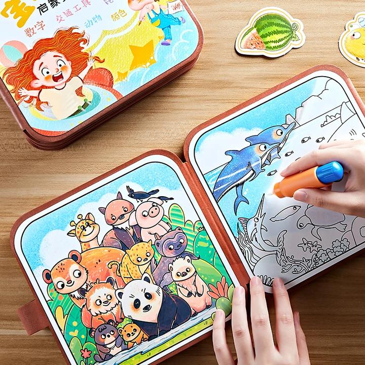 儿童画本【精选好物】涂色绘画画套装反复填色水彩画益智水画本