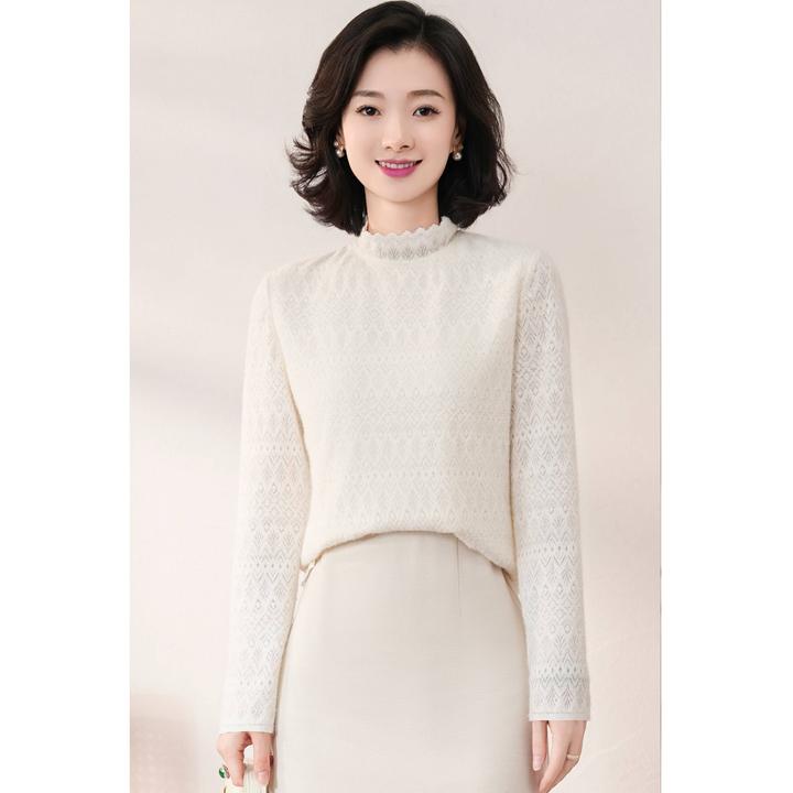 西子/【纯净雪松】雪尼尔提花弹力法式半高领蕾丝打底上衣/CSHC101
