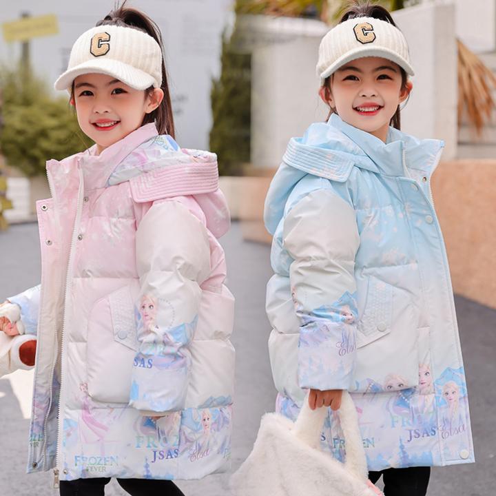 2025新款女童羽绒服中长款中小童公主洋气加厚爱莎公主羽绒服外套