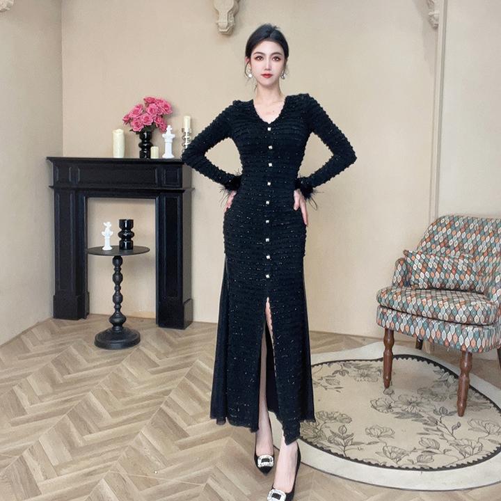 秋冬新款气质针织修身显瘦时尚设计师款连衣裙40164