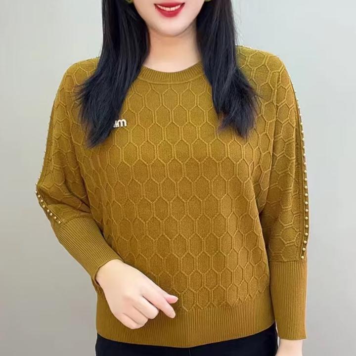 新款大码百搭长袖打底衫女气质时尚妈妈2025秋冬款宽松休闲针织衫