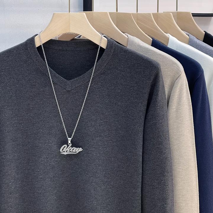 2025新款男士鸡心领保暖针织衫秋冬时尚休闲V领爆款毛衣打底衫