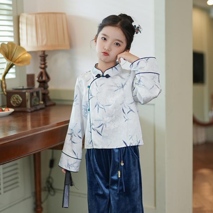 D24116新中式汉服女童2025新款春秋古风唐装国风套装演出服秋装