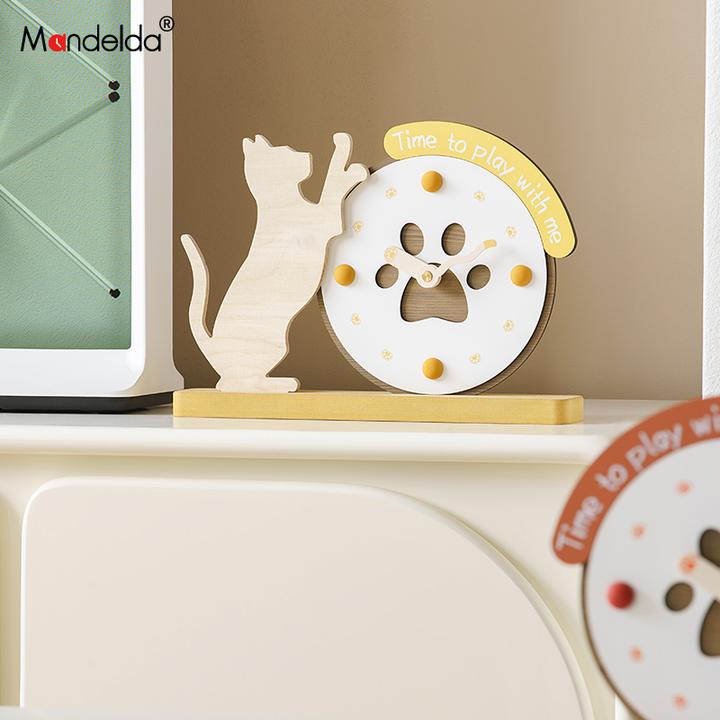 mandelda俏皮猫咪摆件时钟家居饰品客厅玄关酒柜电视柜装饰办公桌