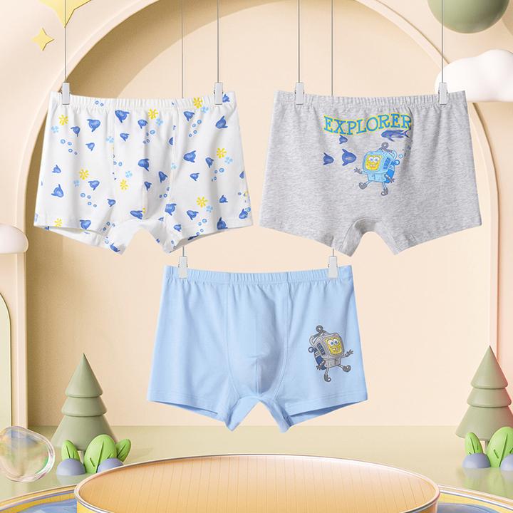 依之舍联名海绵宝宝男童平脚裤纯棉儿童3016W-1(三条盒装）内裤