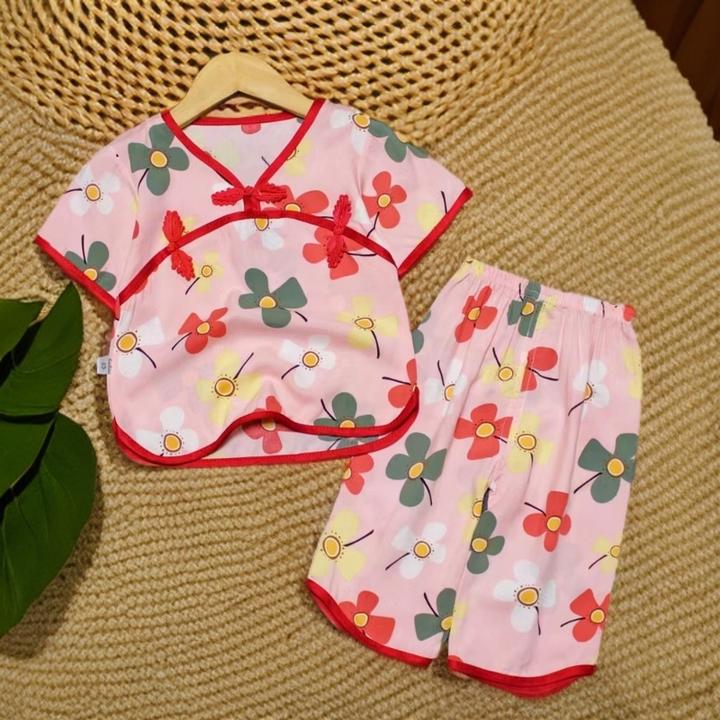 宝宝家居空调衣服绵绸薄款夏季婴儿短袖套装女童两件套儿童款睡衣