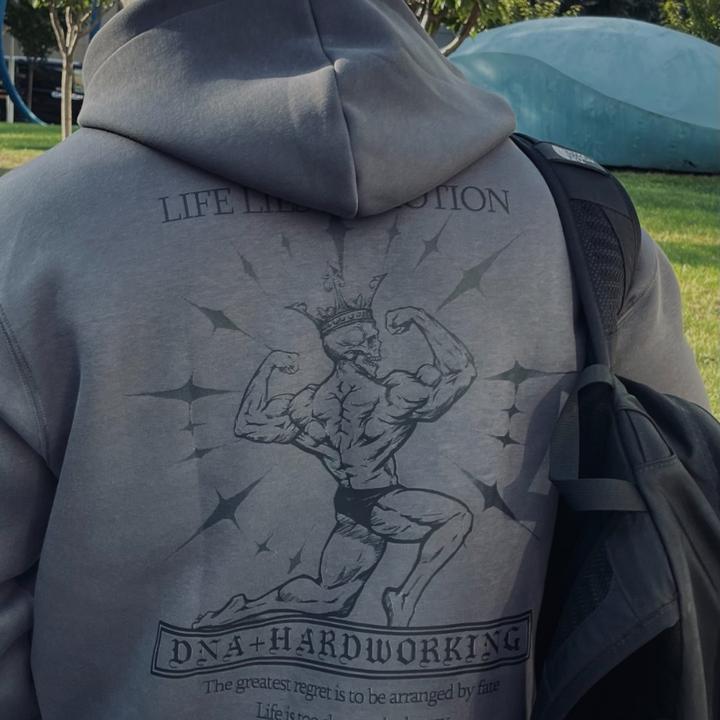 DNAHWK宽松手绘复古鬼背卫衣350g双面棉连帽宽松春秋潮流美式长袖