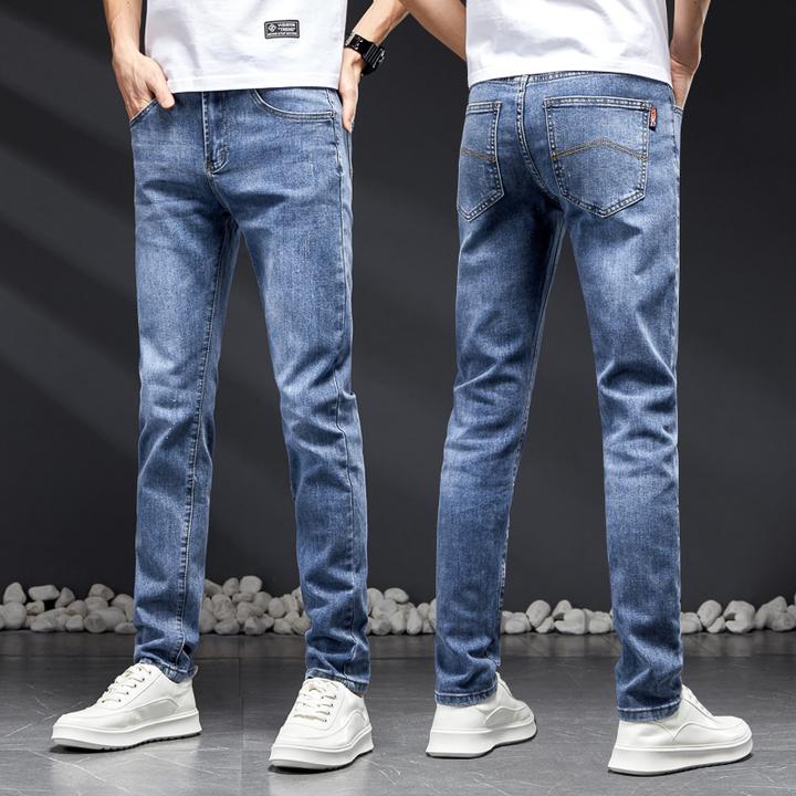 新款春秋男士高弹力牛仔裤薄款刺绣潮流百搭青年修身韩版牛仔裤男