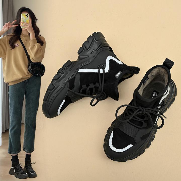 ZHR厚底高帮鞋女运动鞋子女2023新款女士棉鞋女冬加绒鞋老爹鞋女