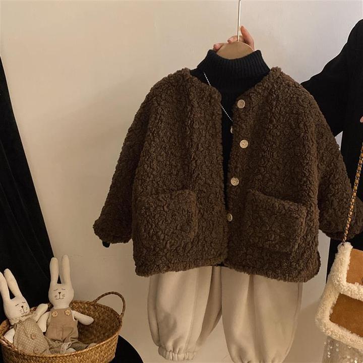 巴拉巴拉男女童羊羔毛外套2024新款秋冬洋气宝宝加厚保暖韩版儿童