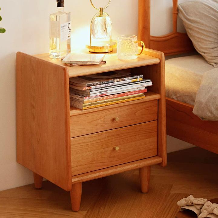 北美樱桃木挽澜床头柜简约日式小户型卧室收纳储物边柜