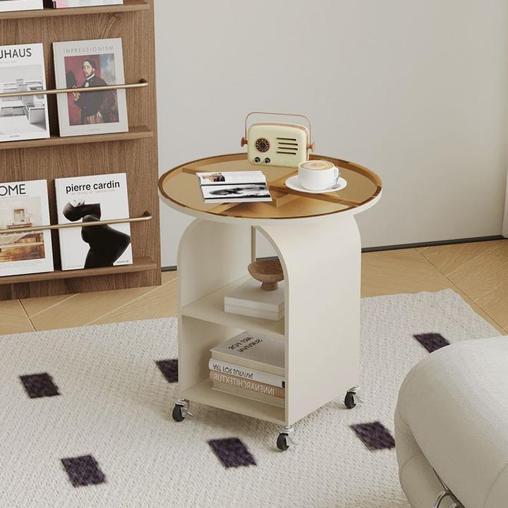 2024款沙发边几可移动圆形玻璃茶几边柜创意客厅小茶几卧室床头柜