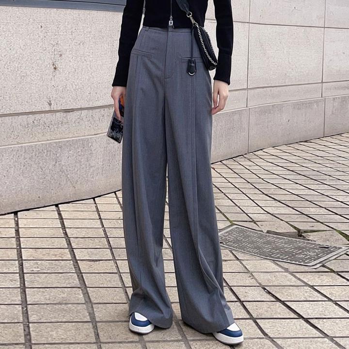 {专柜正品}商场同款春夏气质百搭假口袋高腰直筒裤阔腿裤5100375