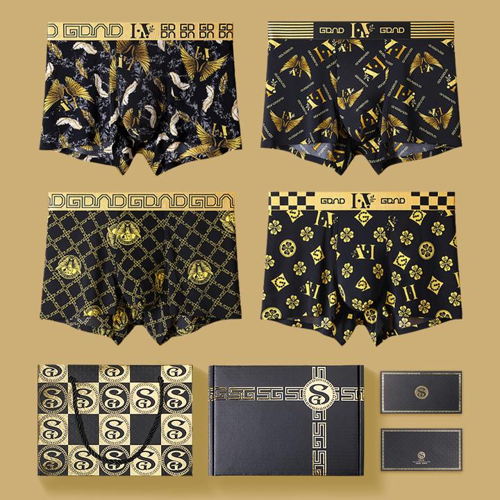 轻奢男士时尚潮流运动短裤舒适轻薄平角裤透气抑菌男四条短裤礼盒