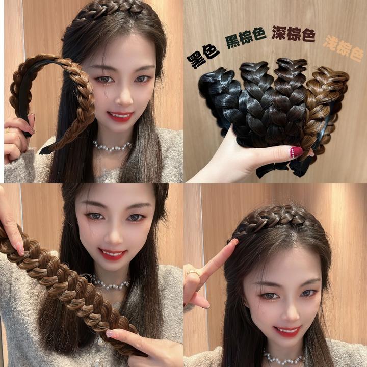 非金属亚克力发饰 新款简约鱼骨辫假发发箍 三股手工麻花辫头箍女
