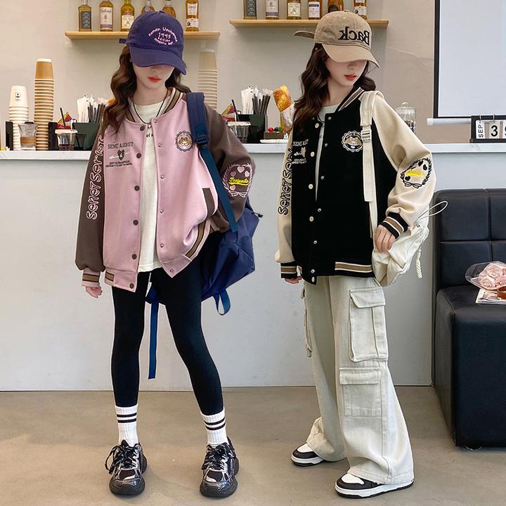 女童中大童秋季撞色棒球服重工刺绣2024新款潮酷风时髦洋气休闲