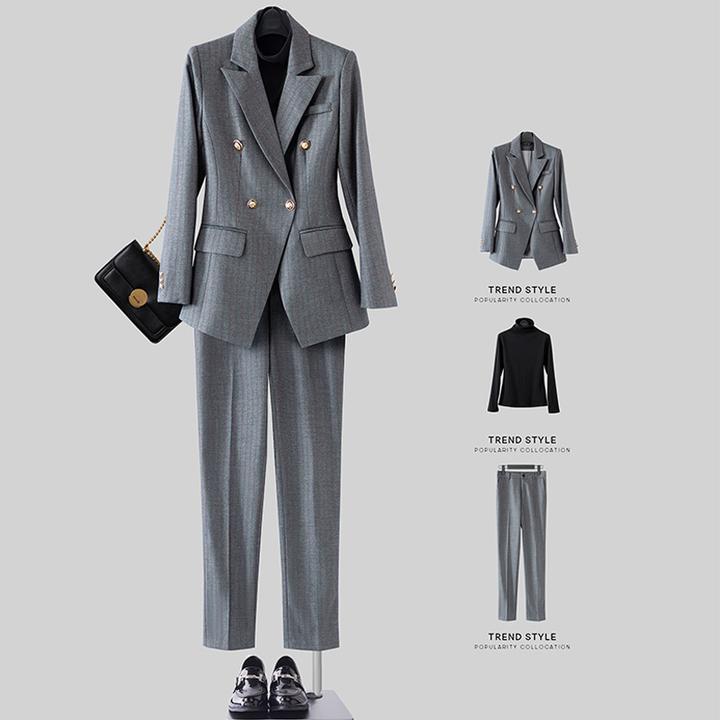 小西装外套女士秋冬高端职业装灰色西服套装高级感气质正装工作服
