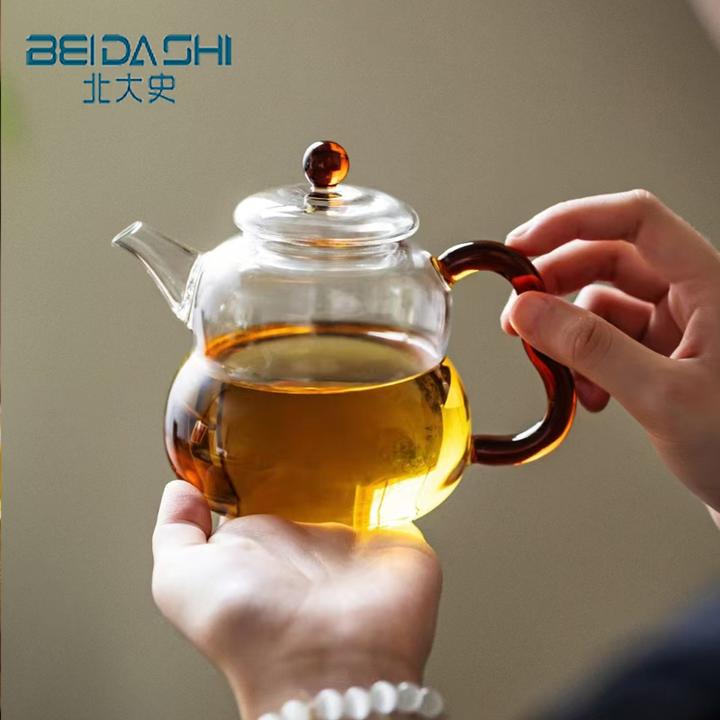 北大史玻璃茶壶泡茶壶耐热玻璃彩把花茶绿茶壶家用办公功夫小茶壶
