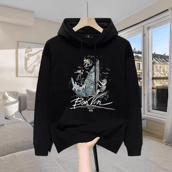 仓石一树潮牌休闲连帽卫衣男春秋冬季加绒加厚百搭帆船长袖上衣服