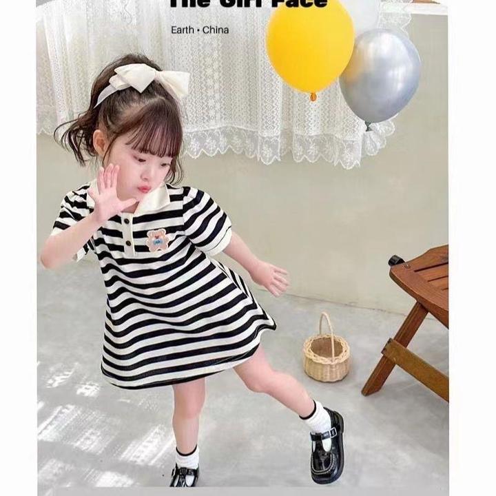 【低价好物】女童连衣裙YOYO新款中小童黑白条纹裙子薄款夏女孩