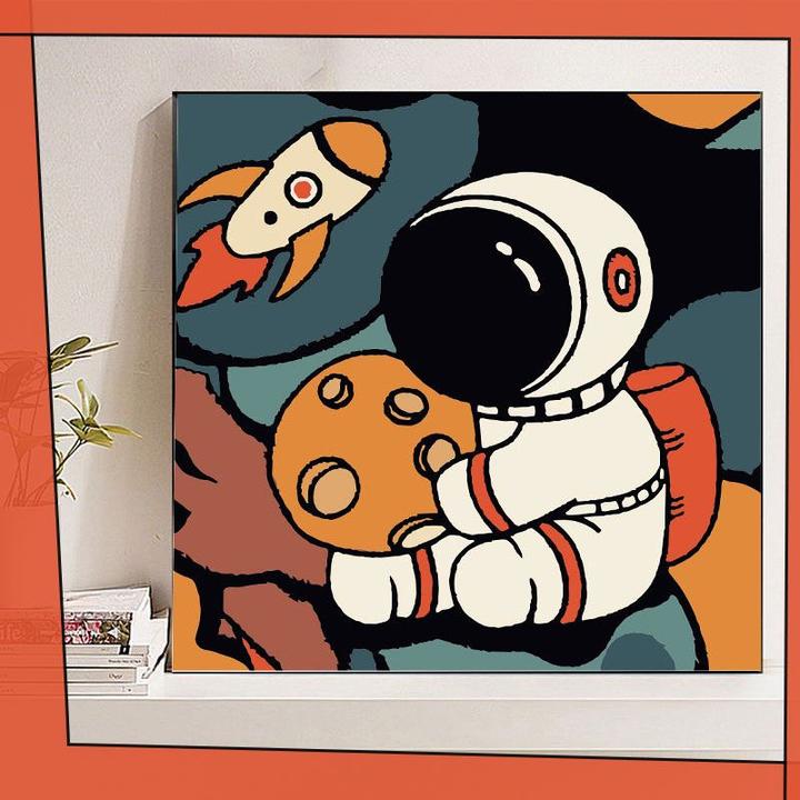 宇航员零基础数字油画diy填充涂色儿童涂鸦油彩画手工手绘装饰画