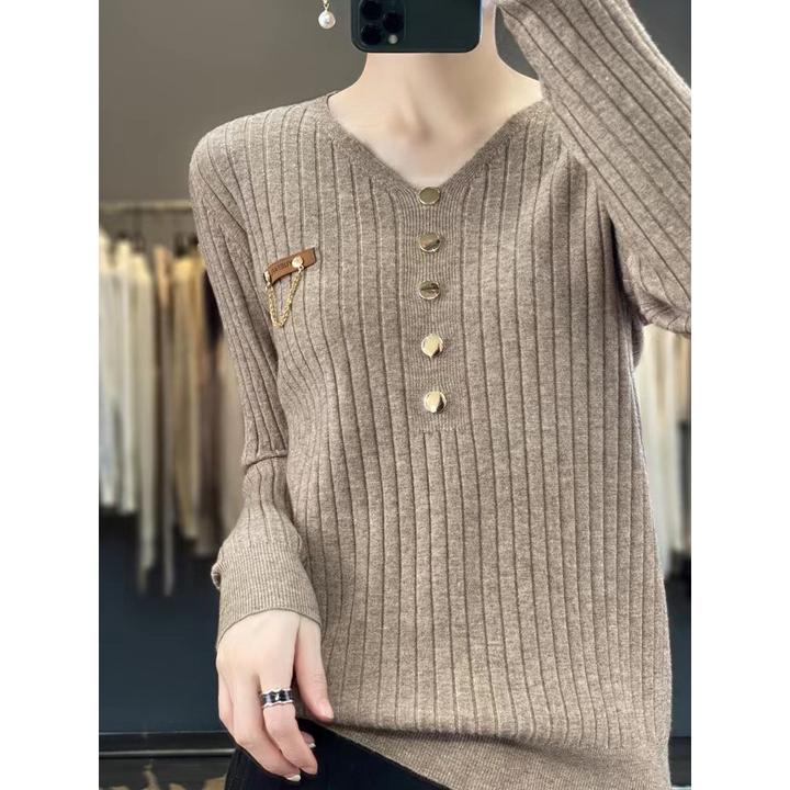 秋冬新款针织衫V领毛衫坑条款式显瘦套头长袖毛衣 NJR307