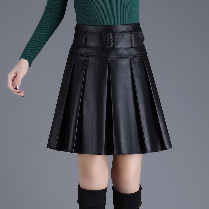 皮裙小个子显瘦A字半身裙防走光裙子大码洋气百搭黑色外穿秋冬