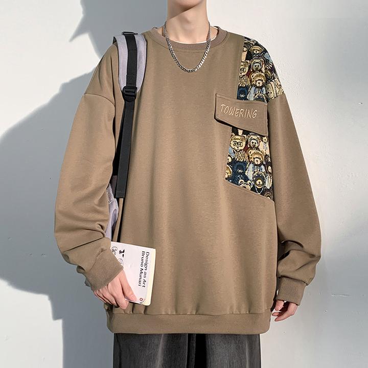 美式潮牌卫衣男刺绣圆领潮流春秋冬季2023新款加大码男生宽松上衣