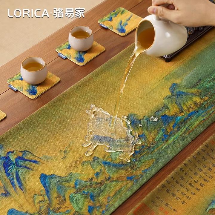 骆易家「千里江山图」桌旗中式禅意茶席防水茶防水桌旗茶桌专用