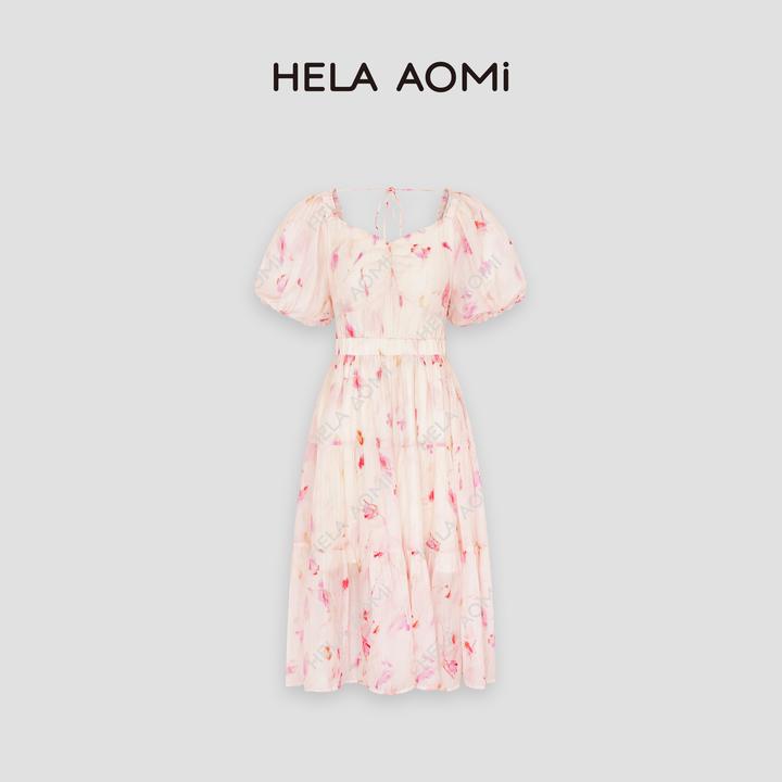 HELA AOMI “桃之夭夭”夏季时尚法式长款印花女装连衣裙CY4AX72039