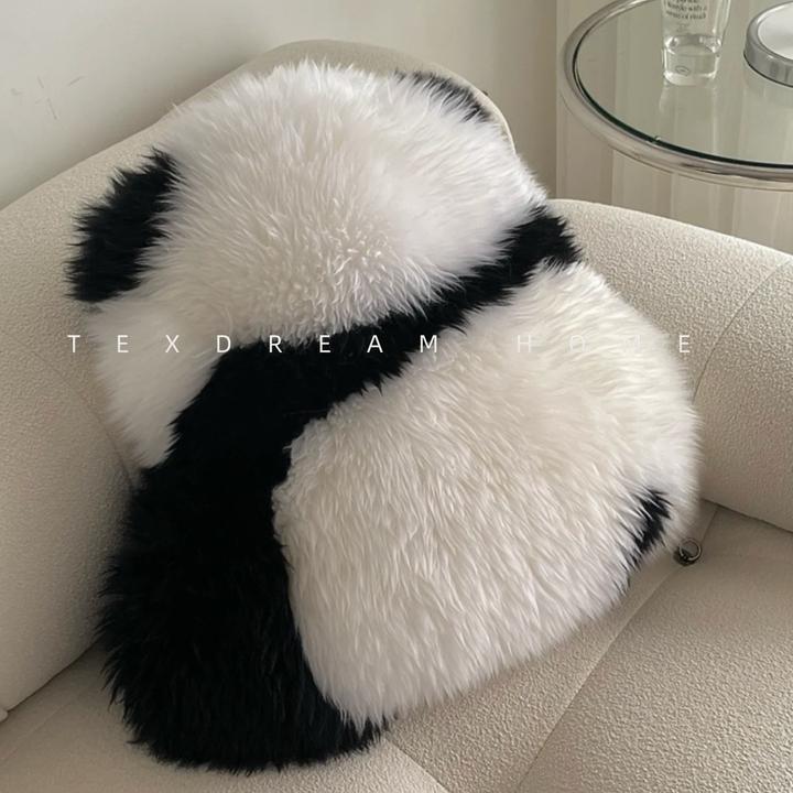 TEXDREAM澳洲羊毛黑白熊猫抱枕可爱飘窗网红沙发靠枕毛绒靠垫