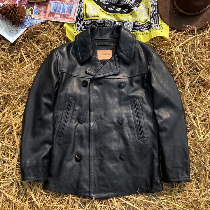 740大衣同款休闲头层山羊皮秋冬男士复古皮衣翻领中长款风衣真皮