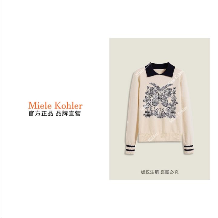 新款时尚小香风撞色刺绣长袖毛衣MKKQ31072-8【澳门小源同款】