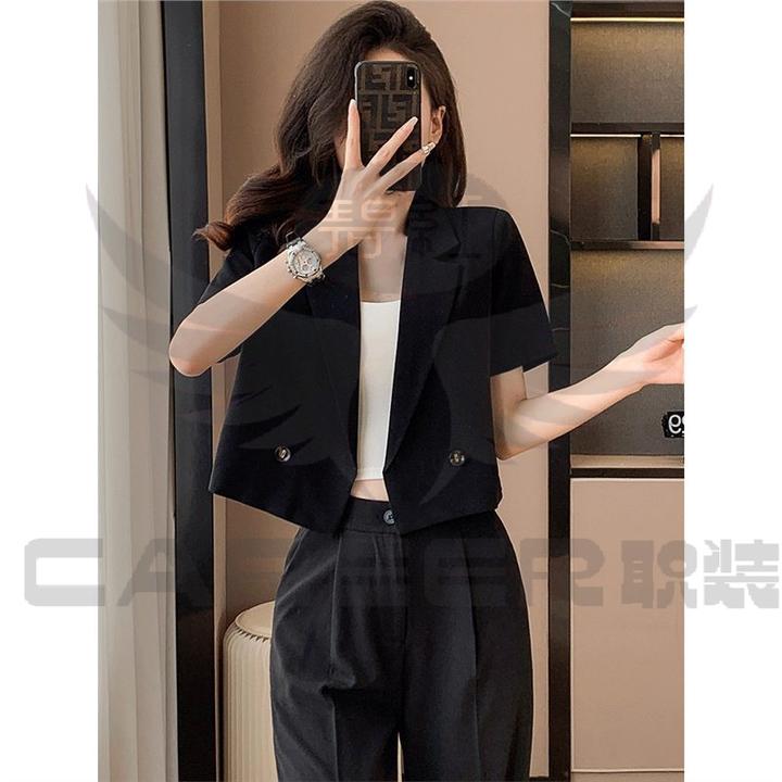 黑色短款西装套装女2024夏季新款气质高级感小个子小香风休闲西服