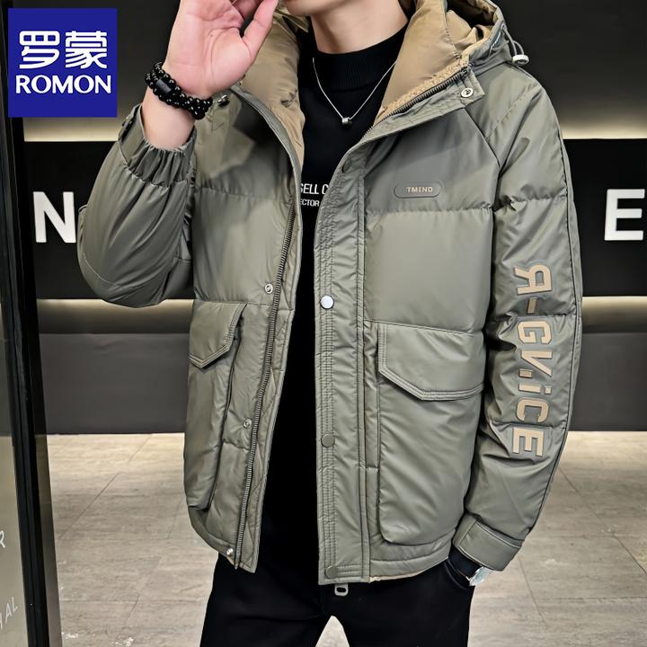 罗蒙白鸭绒羽绒服男士短款冬季2025新款连帽加厚高端外套男士冬装