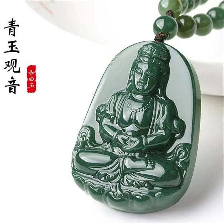 【保真】和田玉观音玉佩观音玉坠男款上精美时尚观音男士护身玉观音