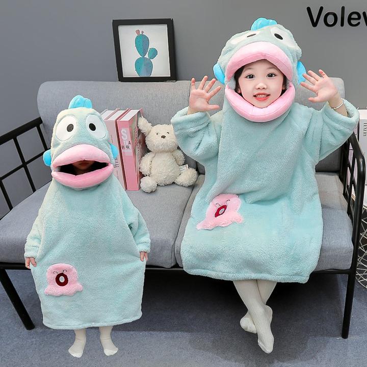儿童睡衣女秋冬季加绒加厚珊瑚绒洋气可爱卡通小丑鱼睡袍男童超萌