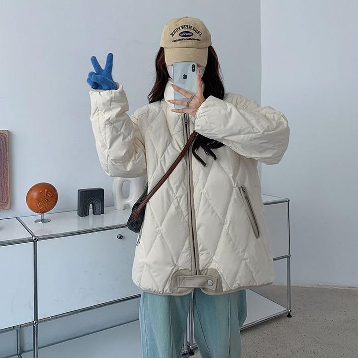 美式潮牌菱格棉衣棉服男女冬季宽松情侣款保暖百搭外套防寒服ins