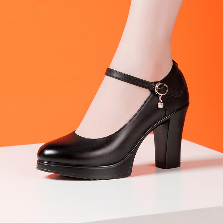 旗袍秀专用走秀高跟鞋女鞋子防水台圆头舒适演出鞋粗跟工作鞋职业