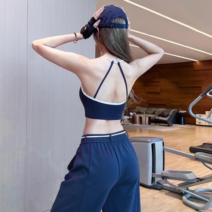 TEETKE固定杯瑜伽背心女美背撞色运动内衣防震聚拢跑步健身服文胸
