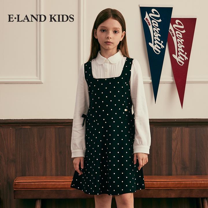 【千金系列】E·LAND KIDS女童假两件蝴蝶结长袖连衣裙EKOME4921O