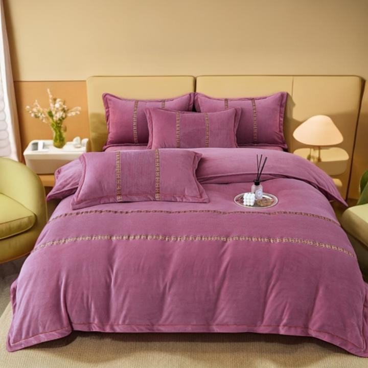 加厚牛奶绒四件套被罩四件套牛奶绒双面绒4件套磨毛绣花三件套