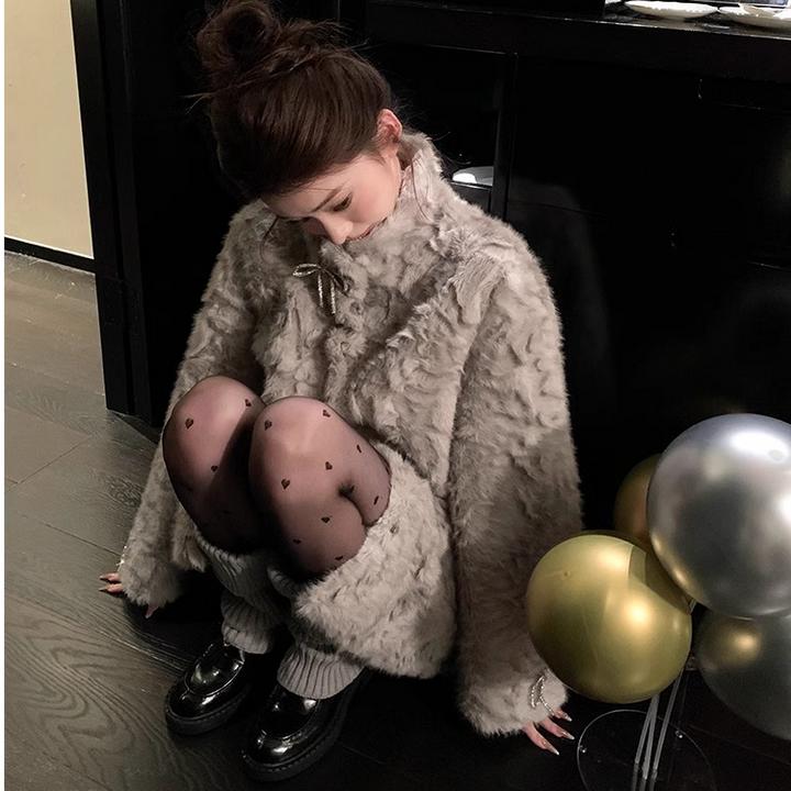 月影少女网红立领染尖环保毛毛外套女冬季保暖皮毛一体毛毛大衣