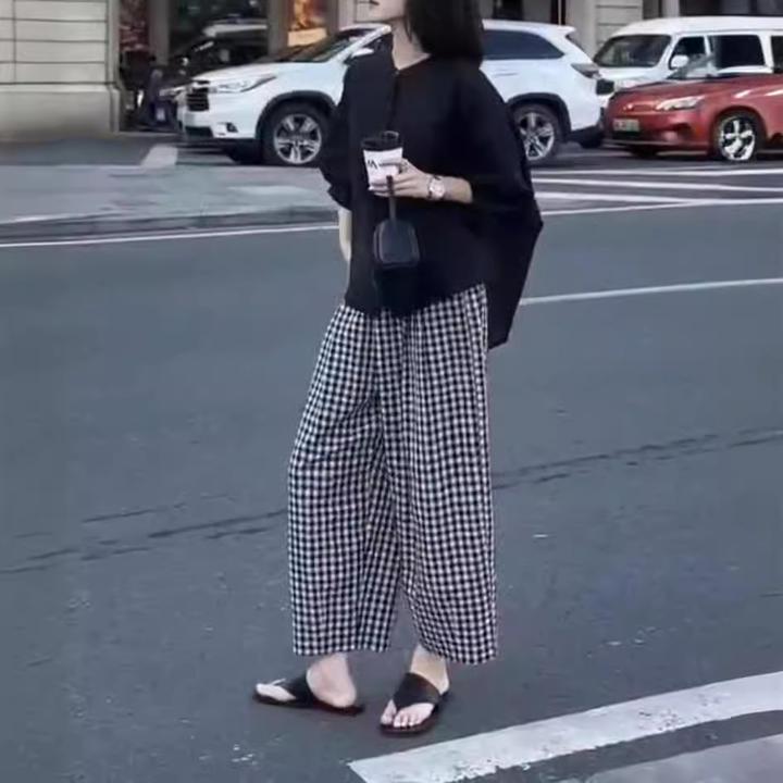 2024夏季新款宽松防晒开衫上衣休闲格子裤洋气女